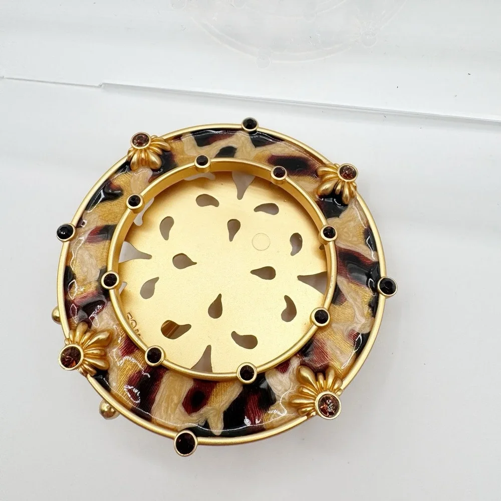 JAY STRONGWATER Jungle Collection Leopard Mini Round Picture Frame Gold 3